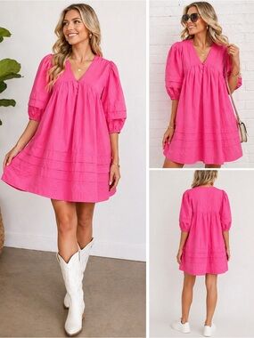 Karlie  Pink Puff Sleeve Mini Dress EUC sz L